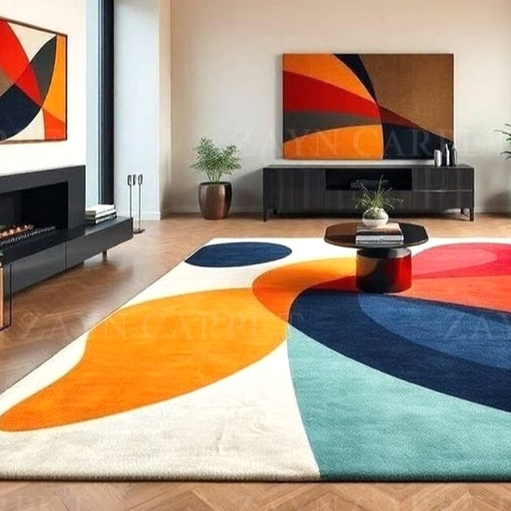 Handcrafted Color Block Abstract Modern Living Rug